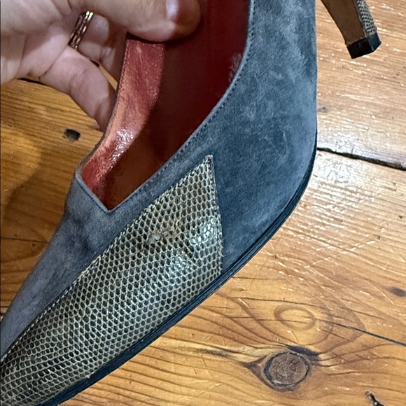 Yves Saint Laurent Elegant Velvet Grey and Faux snake skin Heels Size 8.5 N - Picture 7 of 13